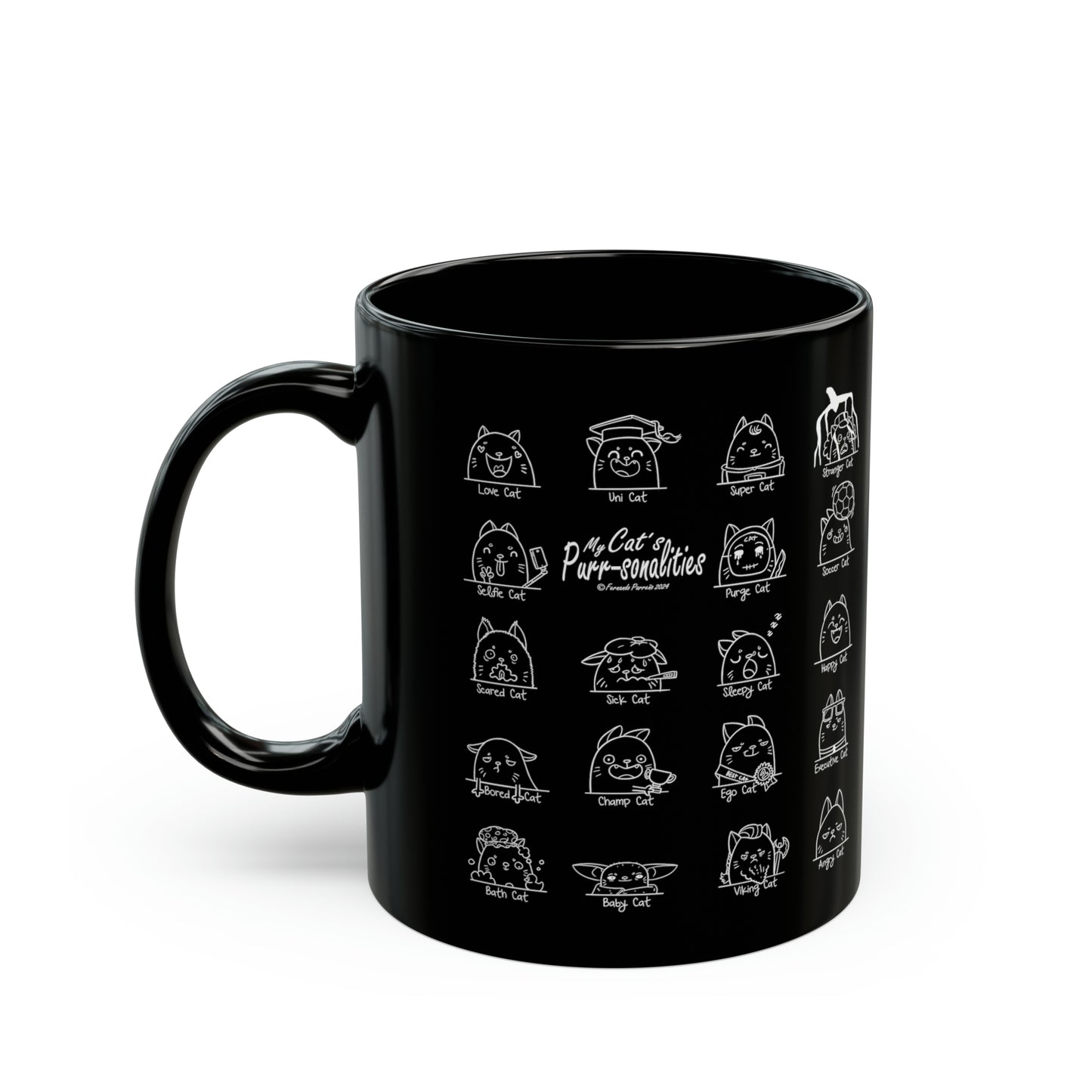 My Cat's Purr-sonalities Collection - Scared Cat 11oz Black Mug - for Pet and Cat Lovers - Drinkware Gifts - Coffee Tea or Milk