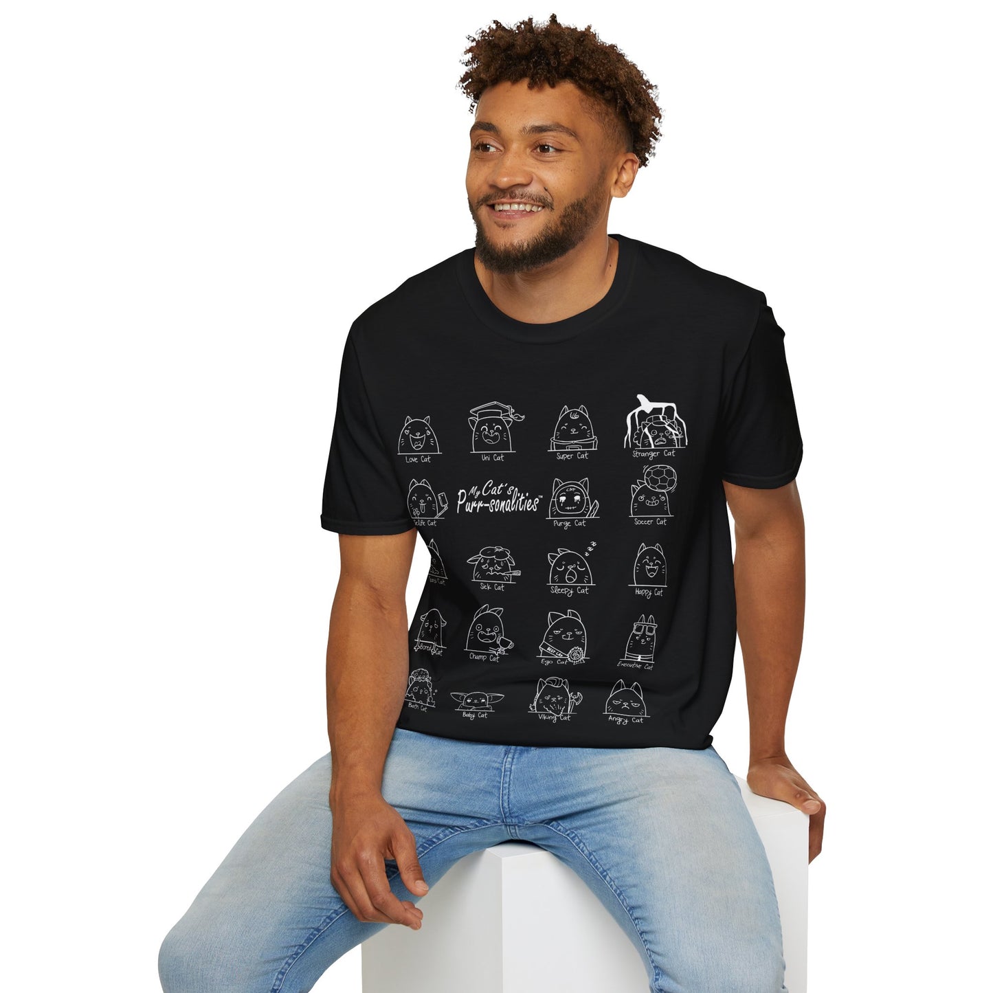 'My Cat's Purr-sonalities' Tee Collection - Multifaceted Feline Fun, Unisex Cotton Comfort, Unique and Original Whimsical Design, Black and White