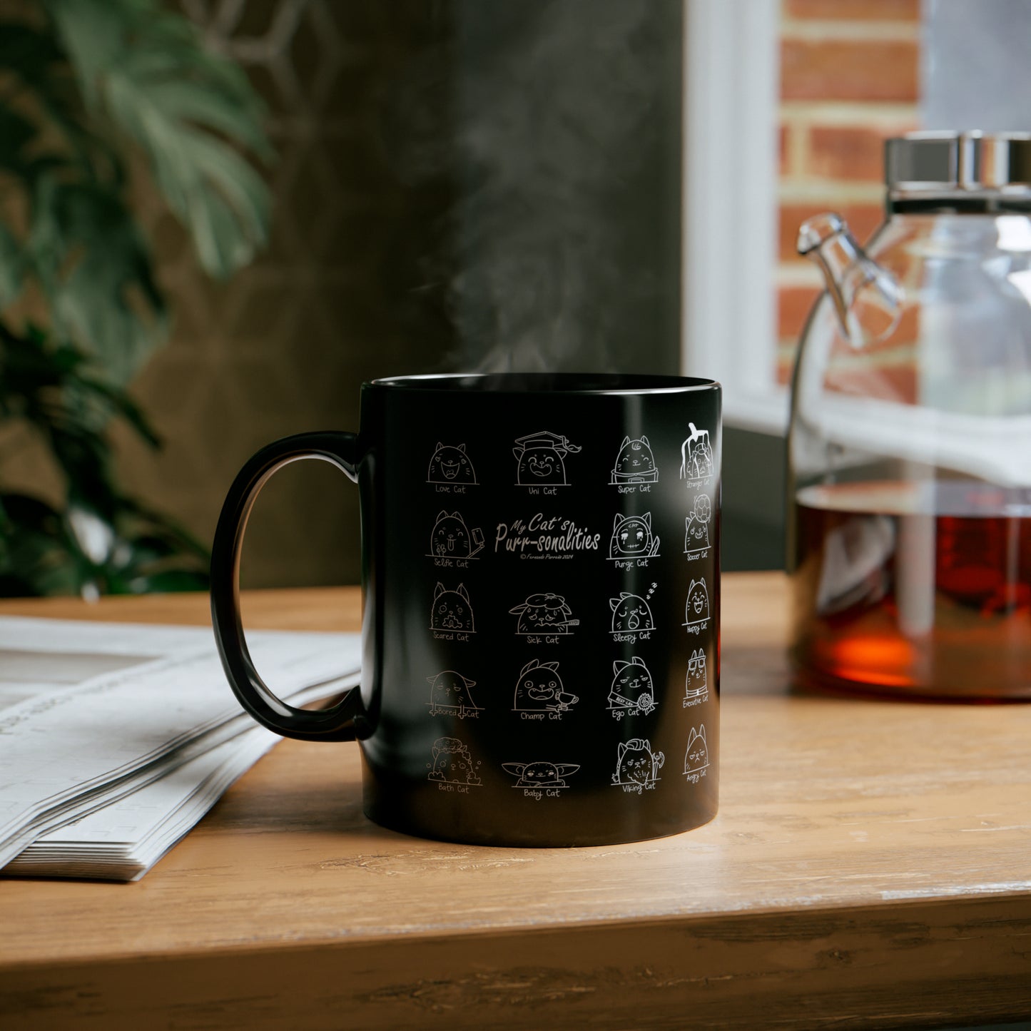 My Cat's Purr-sonalities Collection - Scared Cat 11oz Black Mug - for Pet and Cat Lovers - Drinkware Gifts - Coffee Tea or Milk
