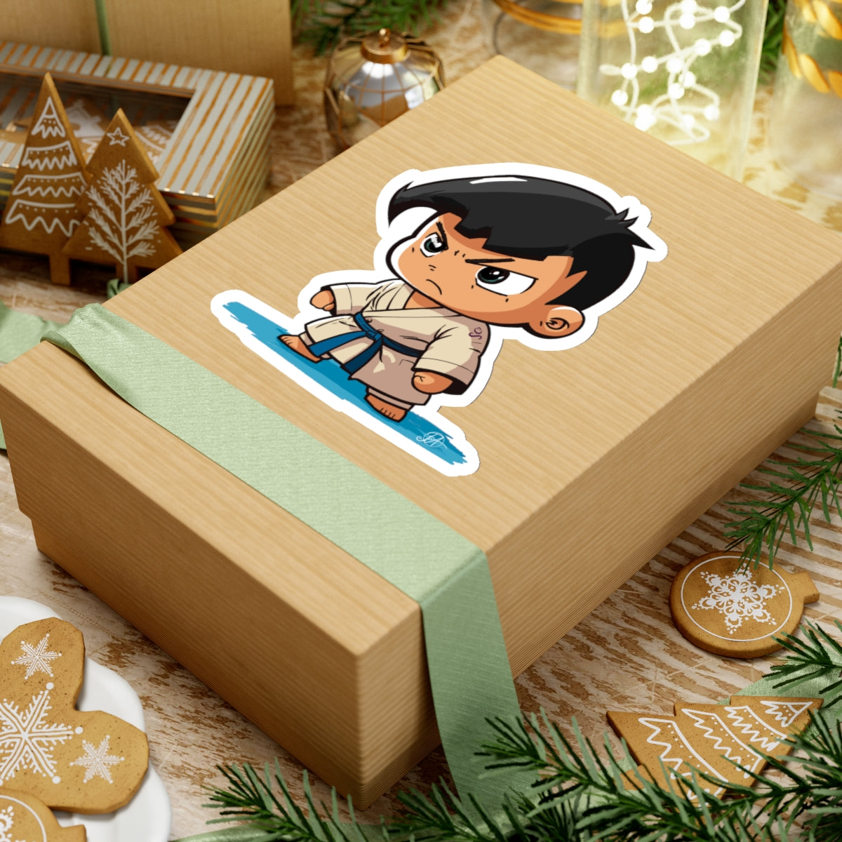 JUDO Kid Blue Belt - Kiss-Cut Vinyl Stickers, Perfect for Dojo Masters & Martial Arts Lovers - Black hair Judoka