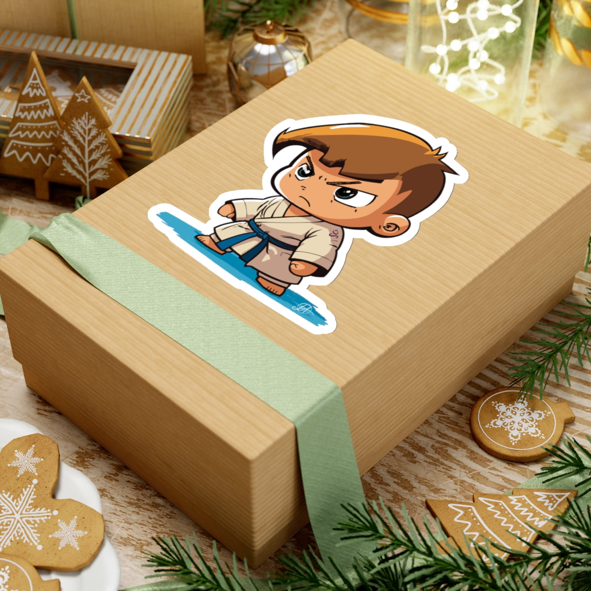 JUDO Kid Blue Belt - Kiss-Cut Vinyl Stickers, Perfect for Dojo Masters & Martial Arts Lovers - Brown hair Judoka