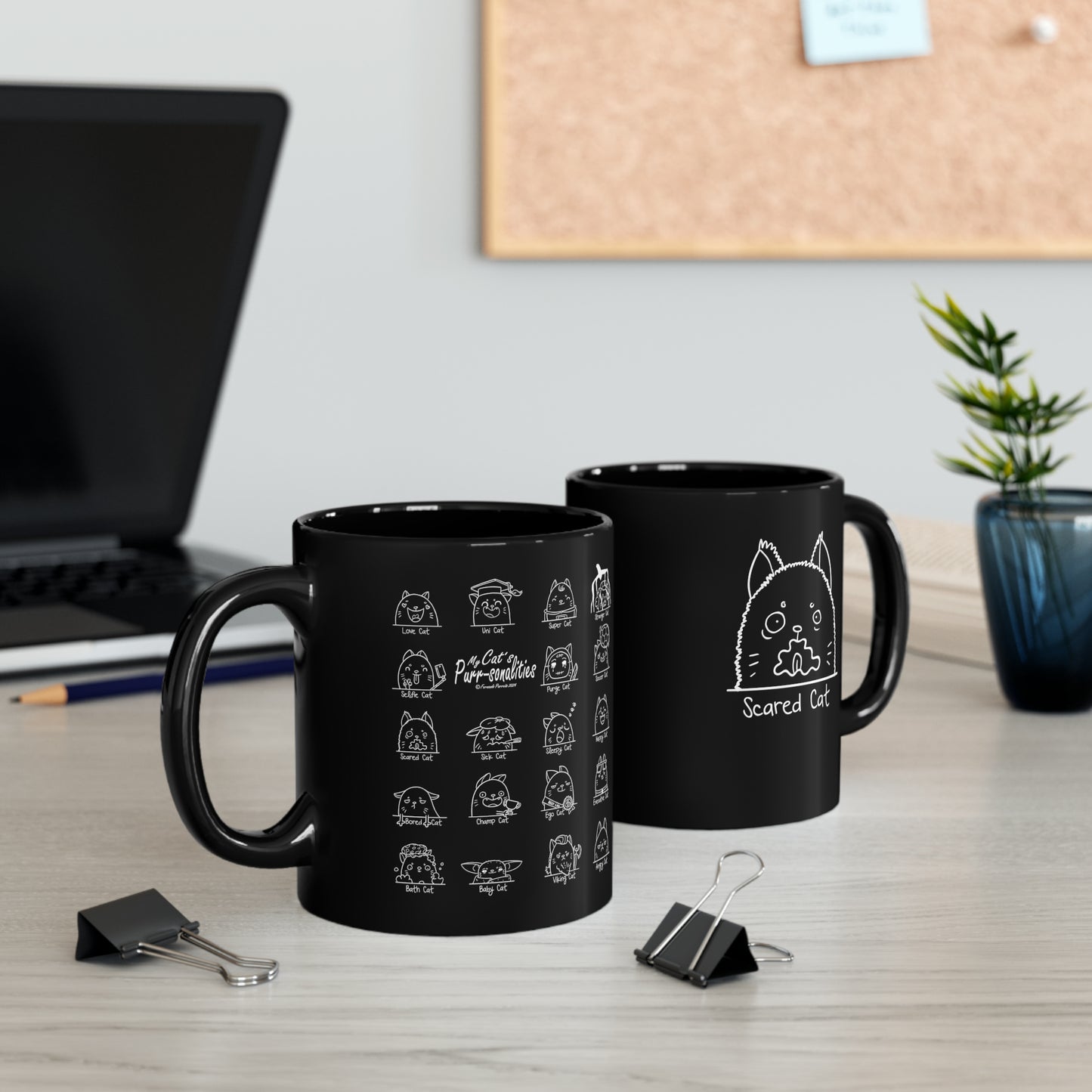 My Cat's Purr-sonalities Collection - Scared Cat 11oz Black Mug - for Pet and Cat Lovers - Drinkware Gifts - Coffee Tea or Milk