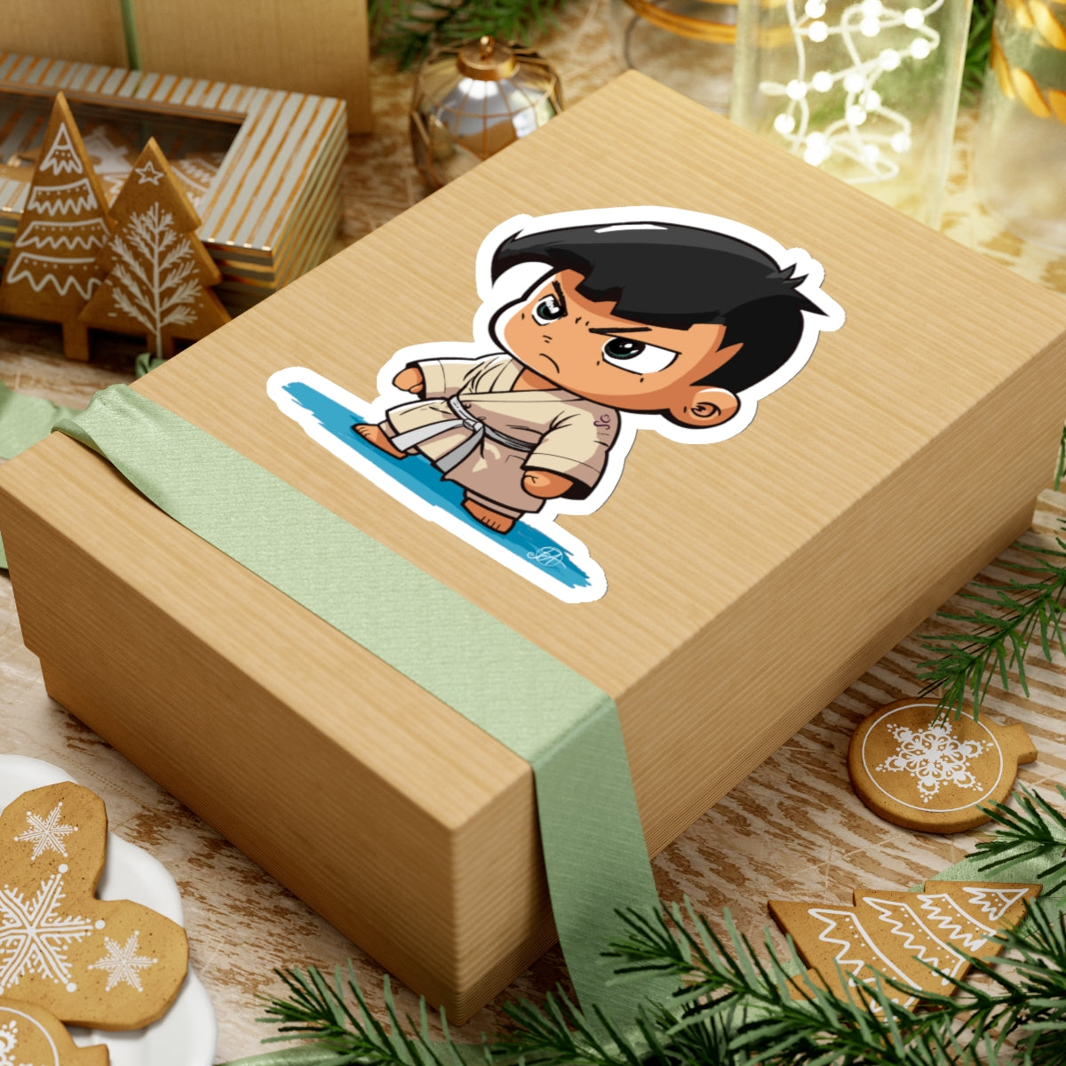 JUDO Kid White Belt - Kiss-Cut Vinyl Stickers, Perfect for Dojo Masters & Martial Arts Lovers - Black hair Judoka