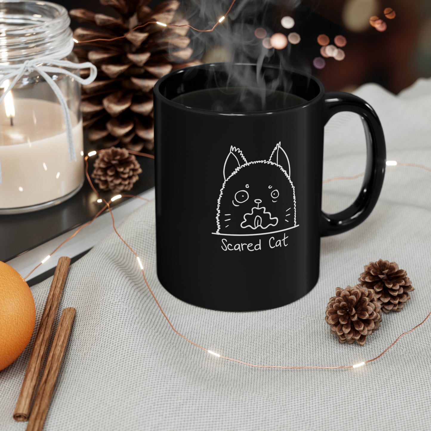 My Cat's Purr-sonalities Collection - Scared Cat 11oz Black Mug - for Pet and Cat Lovers - Drinkware Gifts - Coffee Tea or Milk